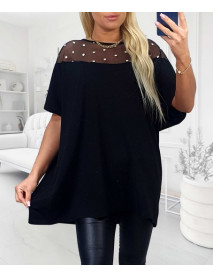 JEMNÁ BAVLNENÁ  čierna  VEĽKÁ BLÚZKA -  OVERSIZE - UNI -  PRE MOLETKY - s čipkou